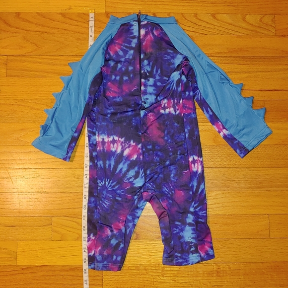 Shark Week Tie dye Toddler One Piece Long Sleeve Swimsuit Rash Guard Fins 2T-3T - Picture 3 of 10